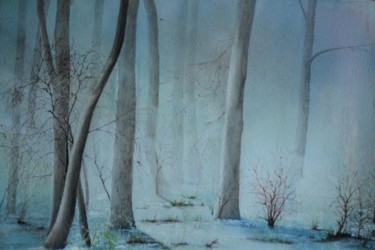 Painting titled "forêt inondée" by Guylaine, Original Artwork, Watercolor