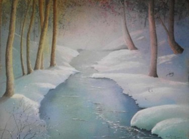 Peinture intitulée "sous-bois enneigé4" par Guylaine, Œuvre d'art originale, Aquarelle