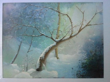 Peinture intitulée "arbre-sous-la-neige." par Guylaine, Œuvre d'art originale, Aquarelle