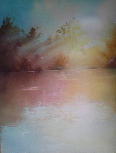 Peinture intitulée "lumiere-et-brume-ma…" par Guylaine, Œuvre d'art originale, Aquarelle