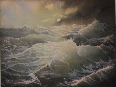 Painting titled "orage-en-mer" by Guylaine, Original Artwork, Watercolor