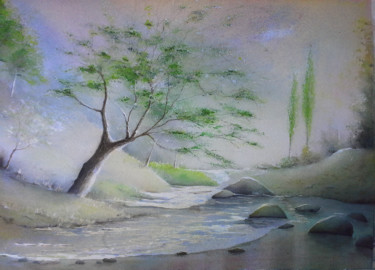 Painting titled "Vallée heureuse" by Guylaine, Original Artwork, Watercolor