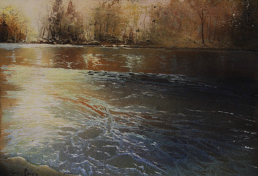 Peinture intitulée "au bord de la riviè…" par Guylaine, Œuvre d'art originale, Aquarelle