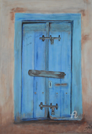Painting titled "La porte bleue - Fo…" by Guylaine Bisson (GuyL'ART), Original Artwork, Acrylic