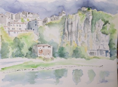 Malerei mit dem Titel "Village de Balazuc…" von Guyle Rayne, Original-Kunstwerk, Aquarell