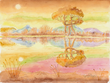 「Les arbres danseurs」というタイトルの絵画 Guyle Rayneによって, オリジナルのアートワーク, 水彩画