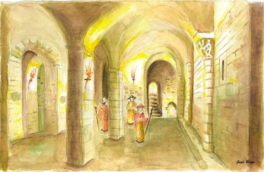 Pintura intitulada "Crypte Saint Aignan…" por Guyle Rayne, Obras de arte originais, Aquarela