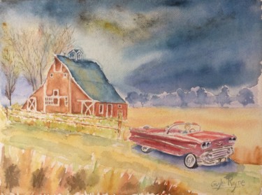 Malerei mit dem Titel "une chevrolet 1958…" von Guyle Rayne, Original-Kunstwerk, Aquarell