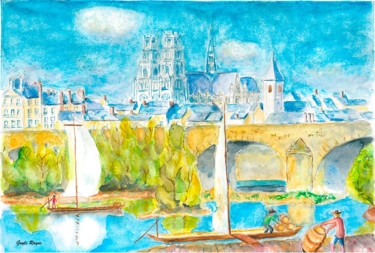 Malerei mit dem Titel "Au temps des vinaig…" von Guyle Rayne, Original-Kunstwerk, Aquarell
