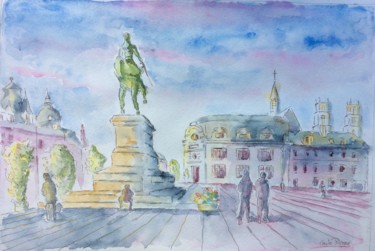 Schilderij getiteld "Jeanne d’Arc Place…" door Guyle Rayne, Origineel Kunstwerk, Aquarel