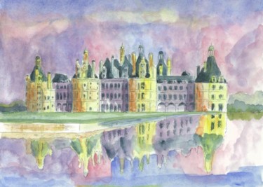 Malerei mit dem Titel "Château de Chambord" von Guyle Rayne, Original-Kunstwerk, Aquarell