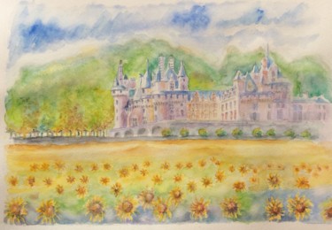 Pintura intitulada "château d’Ussé" por Guyle Rayne, Obras de arte originais, Aquarela
