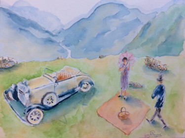 Painting titled "Ford 1930" by Guyle Rayne, Original Artwork, Watercolor