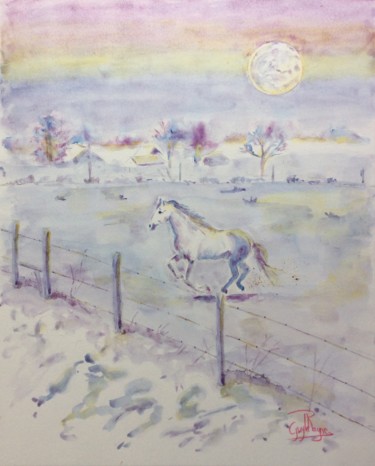 Schilderij getiteld "Galop au clair de l…" door Guyle Rayne, Origineel Kunstwerk, Aquarel