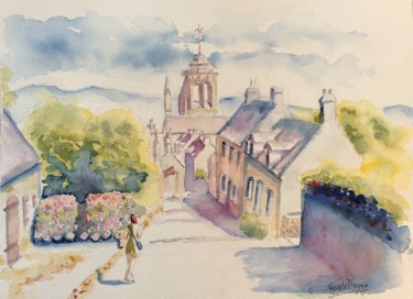 Painting titled "Locronan" by Guyle Rayne, Original Artwork, Watercolor