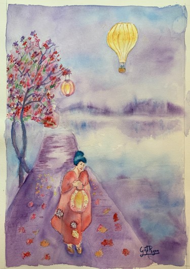 Peinture intitulée "La fête des lantern…" par Guyle Rayne, Œuvre d'art originale, Aquarelle