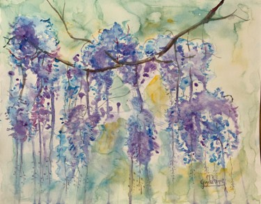 Pintura intitulada "la glycine" por Guyle Rayne, Obras de arte originais, Aquarela