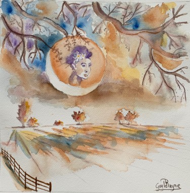 Pintura intitulada "La lune en médaillon" por Guyle Rayne, Obras de arte originais, Aquarela