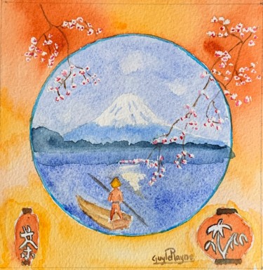 Painting titled "Sakuras" by Guyle Rayne, Original Artwork, Watercolor
