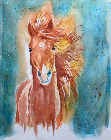 Malerei mit dem Titel "Qui était le cheval…" von Guyle Rayne, Original-Kunstwerk, Aquarell