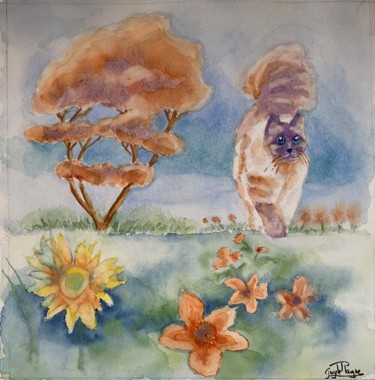 Painting titled "Chat va !" by Guyle Rayne, Original Artwork, Watercolor