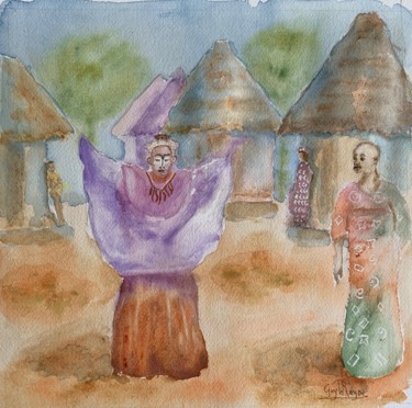 Painting titled "Le sorcier" by Guyle Rayne, Original Artwork, Watercolor