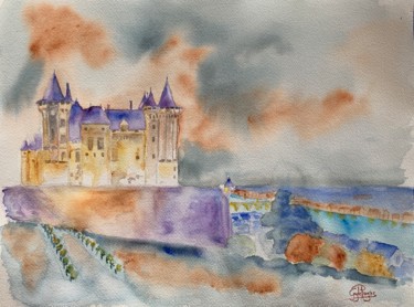 Malerei mit dem Titel "Château de Saumur" von Guyle Rayne, Original-Kunstwerk, Aquarell