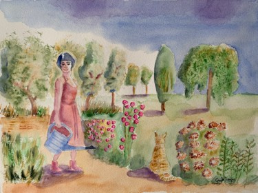 Pittura intitolato "C’est un jardin ext…" da Guyle Rayne, Opera d'arte originale, Acquarello