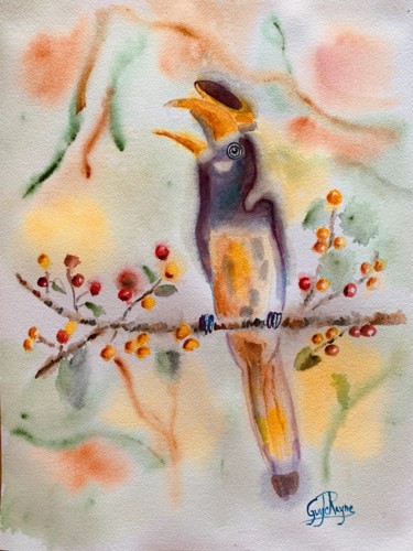 Painting titled "Le calao" by Guyle Rayne, Original Artwork, Watercolor