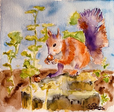 Peinture intitulée "Tom l’écureuil cher…" par Guyle Rayne, Œuvre d'art originale, Aquarelle