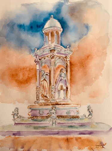 Painting titled "Fontaine des jacobi…" by Guyle Rayne, Original Artwork, Watercolor