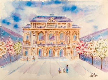 Painting titled "Théâtre des célesti…" by Guyle Rayne, Original Artwork, Watercolor