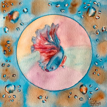 Painting titled "Le poisson pleure" by Guyle Rayne, Original Artwork, Watercolor