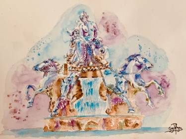 Painting titled "Fontaine de Barthol…" by Guyle Rayne, Original Artwork, Watercolor