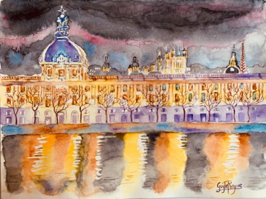 Peinture intitulée "L’hôtel Dieu Lyonna…" par Guyle Rayne, Œuvre d'art originale, Aquarelle