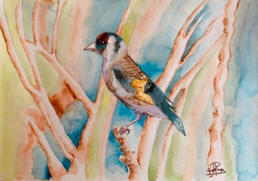Painting titled "Oiseau malin" by Guyle Rayne, Original Artwork, Watercolor
