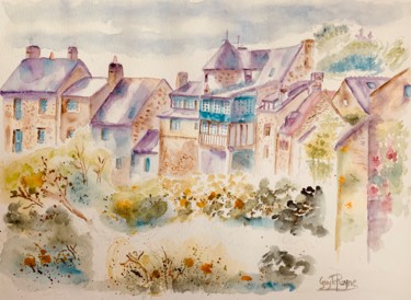 Painting titled "Le village de Gargi…" by Guyle Rayne, Original Artwork, Watercolor