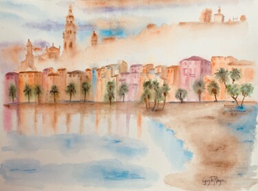 Painting titled "Menton" by Guyle Rayne, Original Artwork, Watercolor