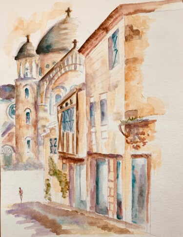 Painting titled "CASTELNAU MONTRATIER" by Guyle Rayne, Original Artwork, Watercolor