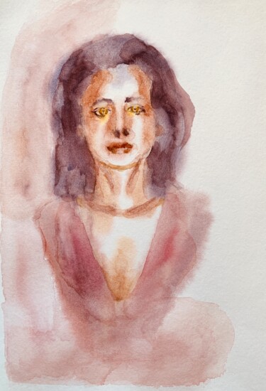 Peinture intitulée "Femme rêveuse" par Guyle Rayne, Œuvre d'art originale, Aquarelle