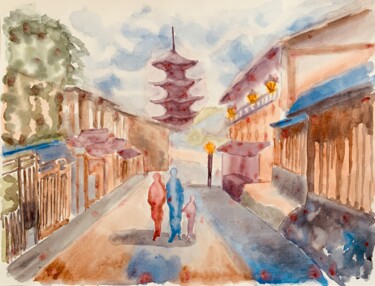 Painting titled "Kyoto" by Guyle Rayne, Original Artwork, Watercolor