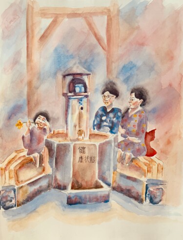 Painting titled "Fontaine publique d…" by Guyle Rayne, Original Artwork, Watercolor