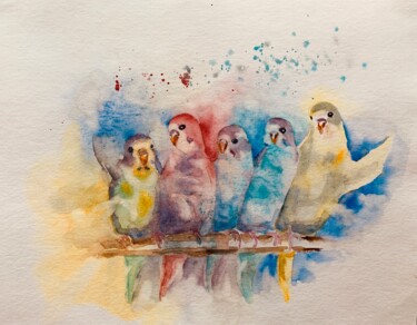 Pittura intitolato "Le langage d’oiseau…" da Guyle Rayne, Opera d'arte originale, Acquarello