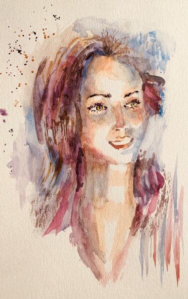 Painting titled "Fée du logis" by Guyle Rayne, Original Artwork, Watercolor