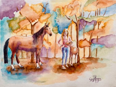 Painting titled "Approche d’un allai…" by Guyle Rayne, Original Artwork, Watercolor