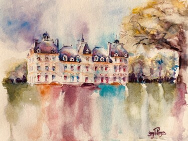 Painting titled "Château de Cheverny" by Guyle Rayne, Original Artwork, Watercolor