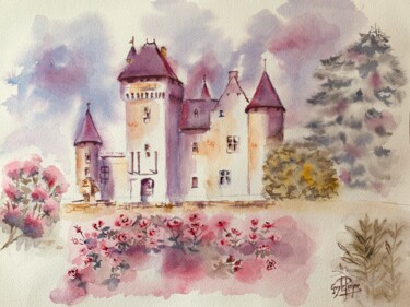 Malerei mit dem Titel "Le château du Rivau" von Guyle Rayne, Original-Kunstwerk, Aquarell