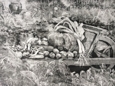 Estampas & grabados titulada "Au potager" por Guylène Nguyen Van, Obra de arte original