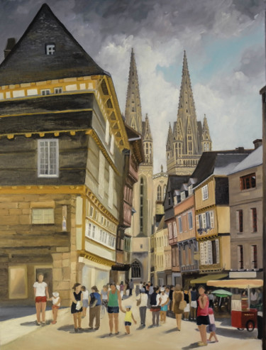 Peinture intitulée "rue-kereon-quimper.…" par Guy Lorquet, Œuvre d'art originale, Huile