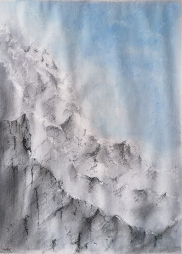 Tekening getiteld "Snow on peaks" door Guy Mijten, Origineel Kunstwerk, Houtskool